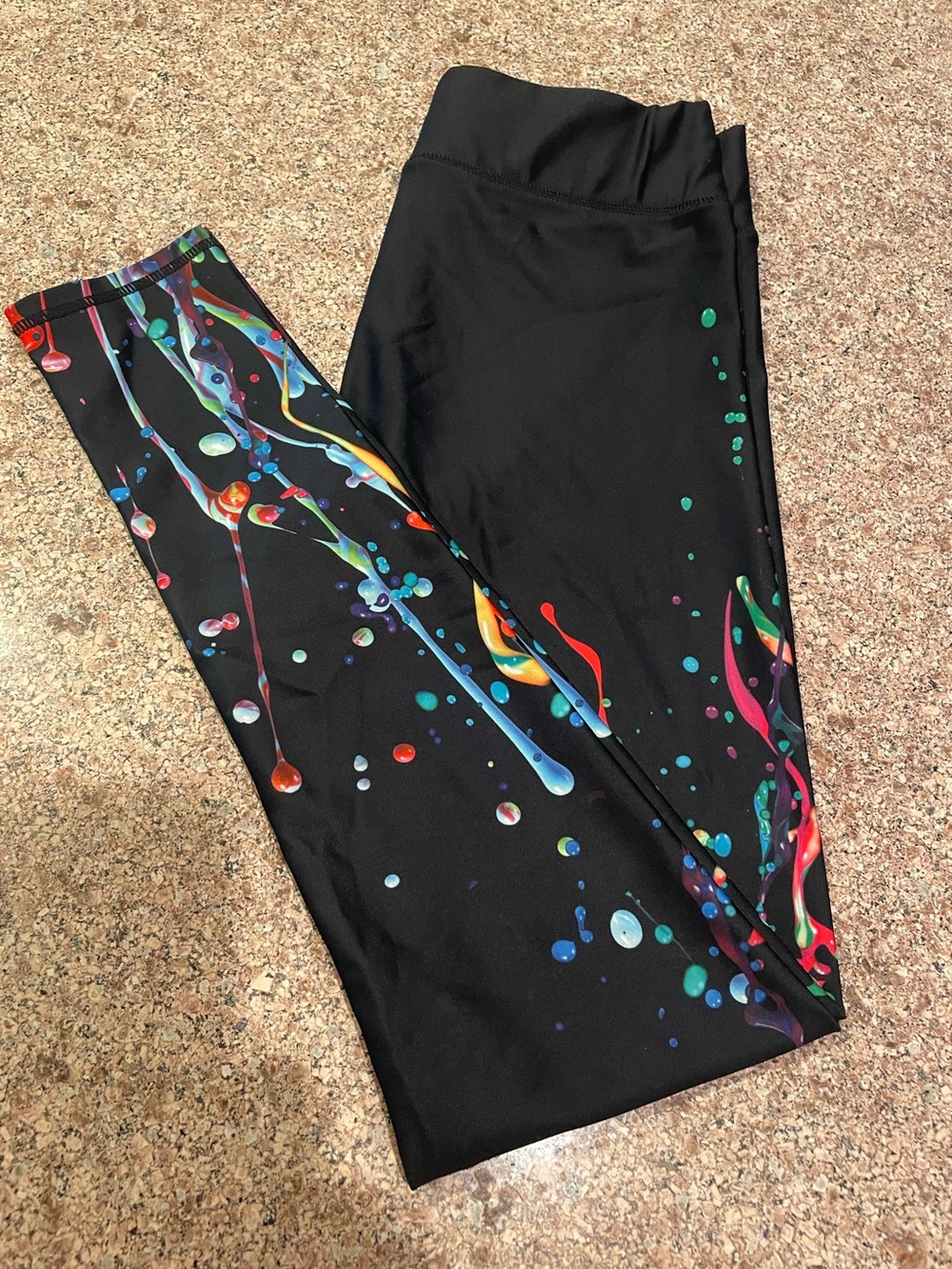 Black Leggings with Multicolor Paint Splash Print